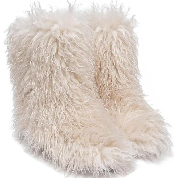 ✨ Valpeak Furry Boots Women White Faux Fur Mongolian Winter Fluffy Fuzzy Boots - Picture 1 of 8